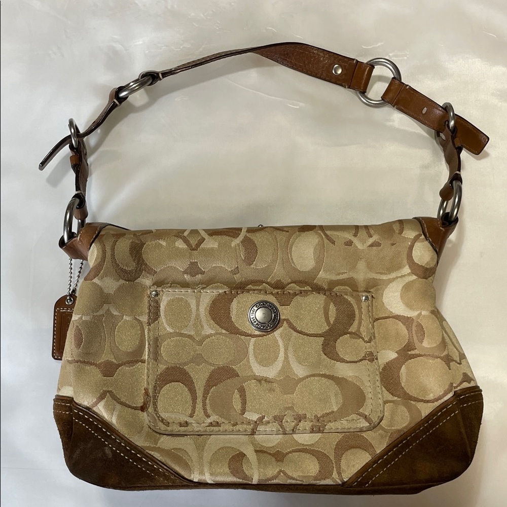 Coach Signature Brown and Tan Shoulder Bag